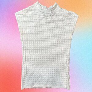 Truth by Republic Mock Neck White Square Print Basic White Shirt Women's X-Small